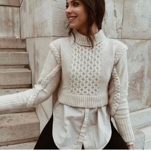 Zara Cream Cowl Neck Cable Knit Sweater